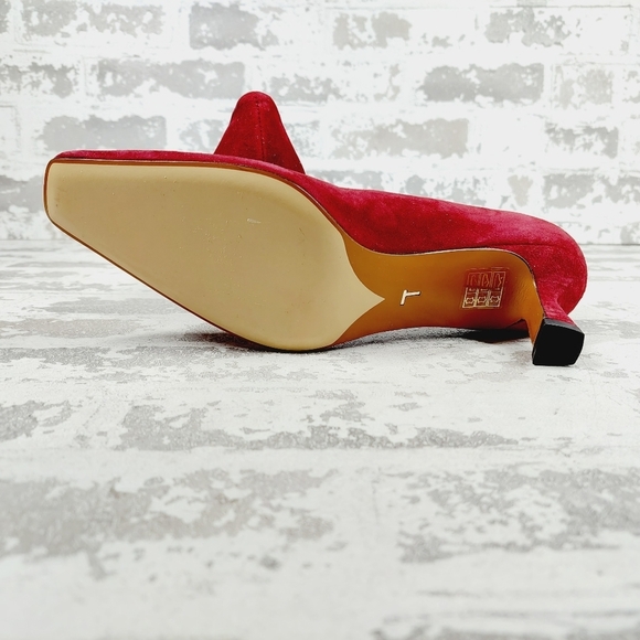 NEW Lafayette 148 New York Red Suede Slip On Business Casual Mid High Heels W622 - Picture 8 of 14